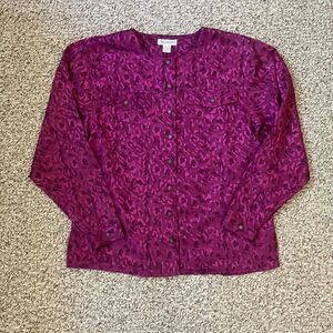 Neil Martin Womens Vintage 80s Blouse Top Size 14 Pink Iridescent Barbie Button